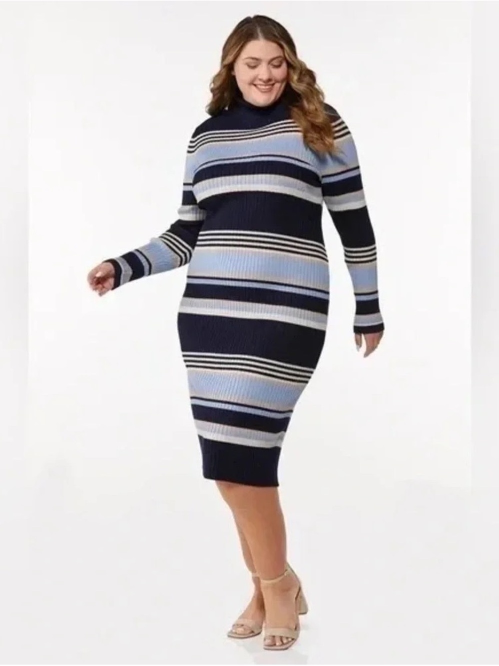 Cato | Striped Turtleneck Sweater Midi Dress